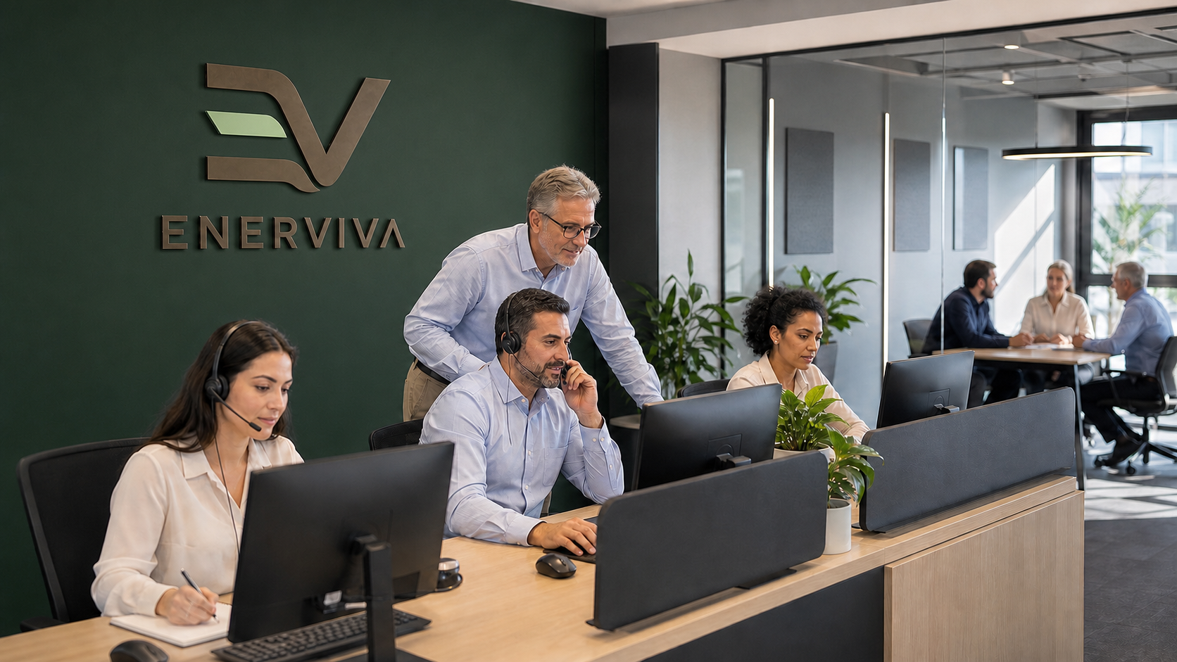 Equipo de Enerviva coordinando proyectos en su espacio de trabajo